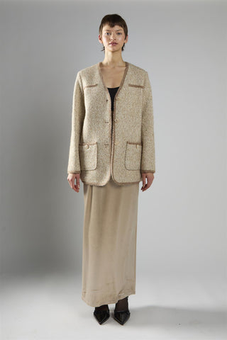 On-Trend Elegant Tweed Blazer in Stone Multi