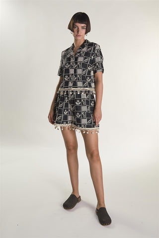 Black Embroidered Shell Detail Shirt