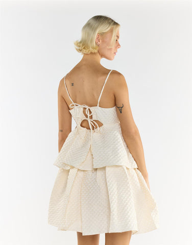 Sleeveless Mini Dress in Cream 3D Brocade