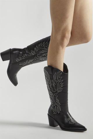 Black Stitched Calf Cowboy Boots