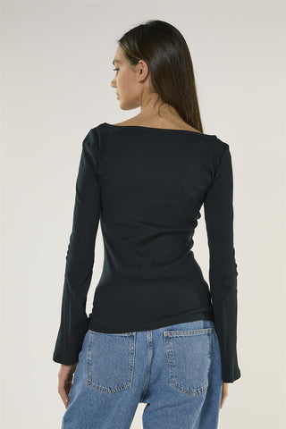 Dark Navy Boat Neck Long Sleeve Top