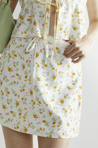 Orange-Pink Spring-Floral A-Line Mini-Skirt