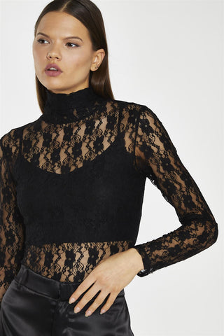 Black-Lace High-Neck Bodysuit