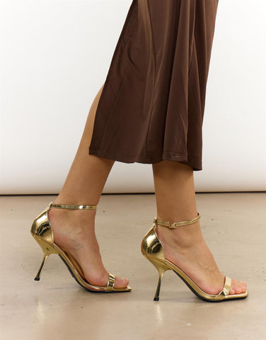 Gold Mirror Square Toe Buckle Heels