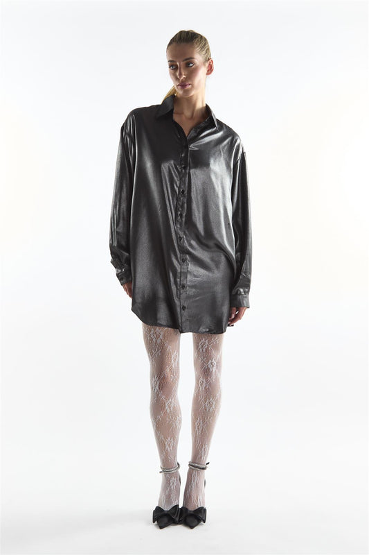 Black Shimmer Long Sleeve Shirt