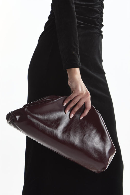 Burgundy Faux Leather Clutch Bag