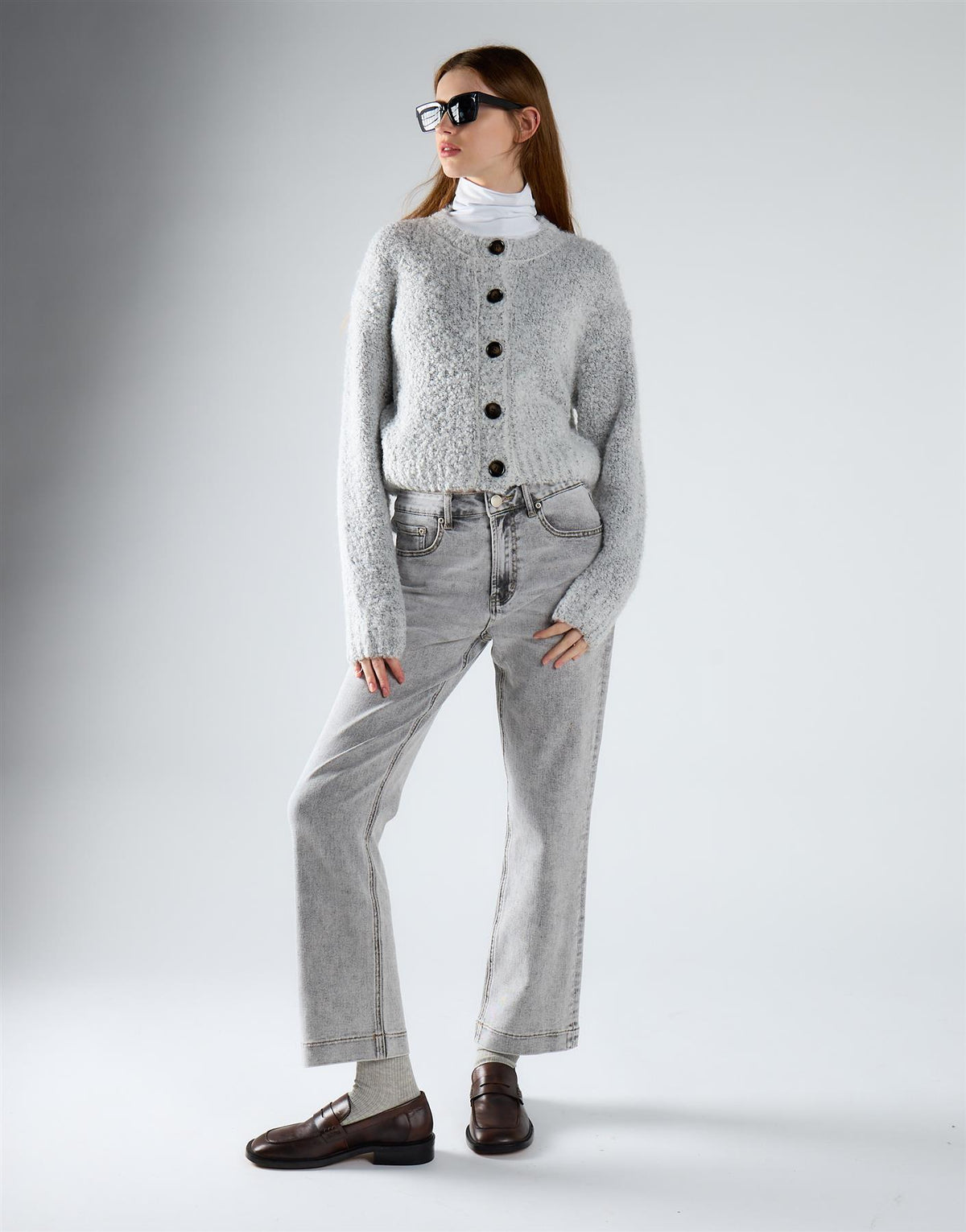 Light Grey Wash Straight Leg Cropped Jeans