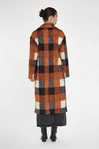 Orange Multi Check Double Breasted Coat