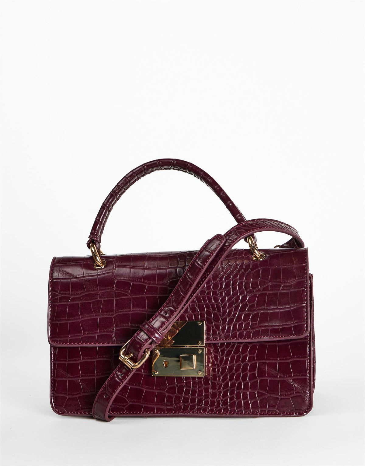 Burg Croc Embossed Top Handle Crossbody Bag