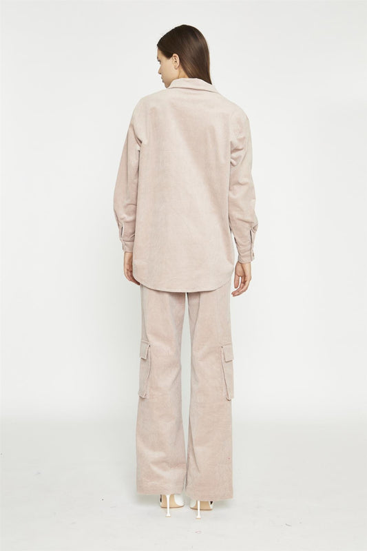 Blush Cord Ribbed Long-Sleeve Top