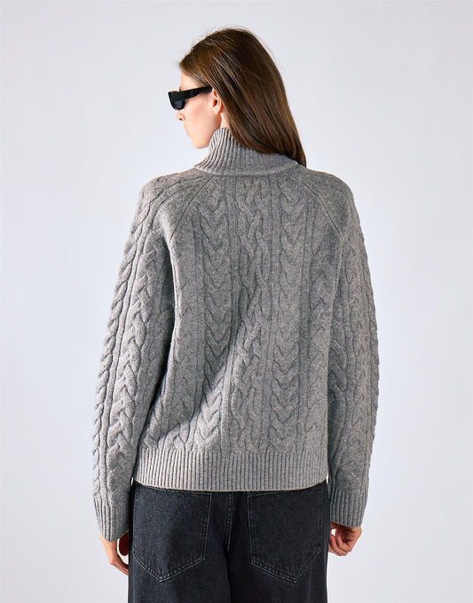Grey Marl Cable Knit Quarter Zip Jumper
