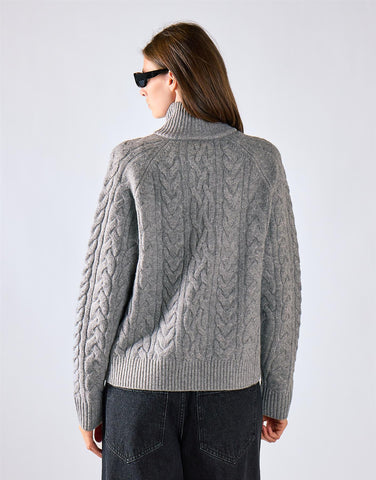 Grey Marl Cable Knit Quarter Zip Jumper