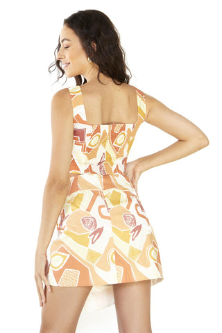Sun washed Abstract Asymmetrical Wrap Mini-Skirt