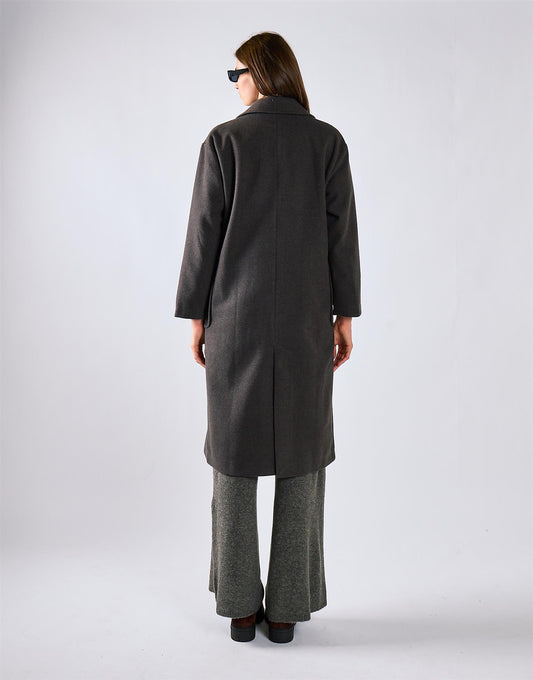 Charcoal Lapel Collar Midi Coat