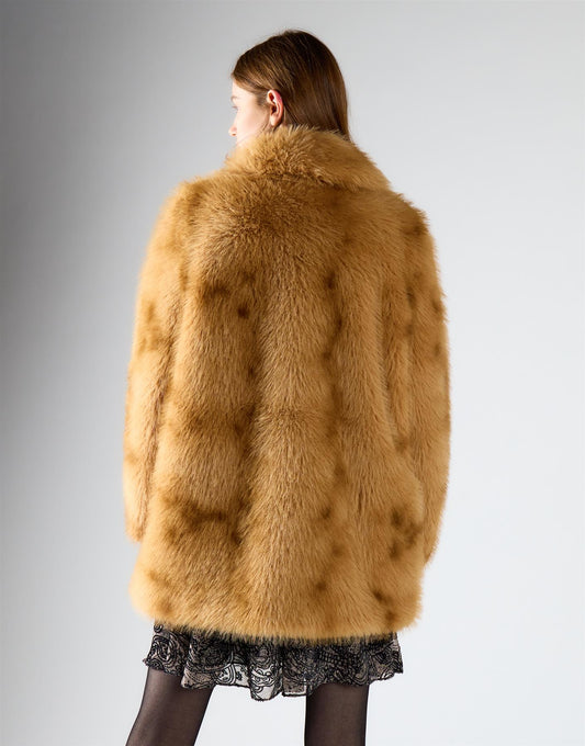 Tan Mottled Fur Mid-Length Coat