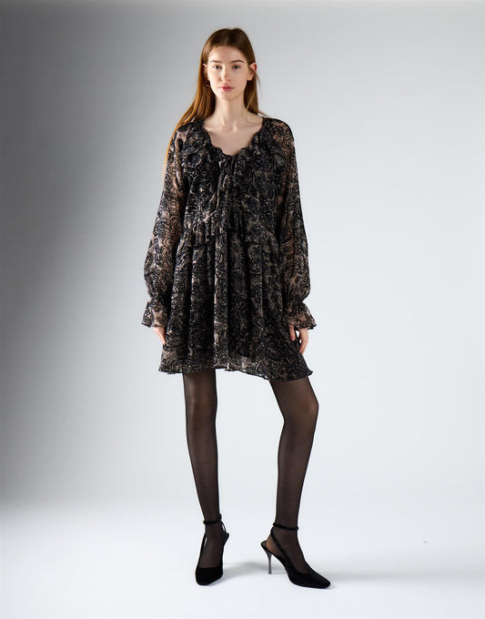 Black Paisley Devore Mini Dress