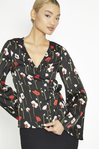 Long Stem Poppies Wrap Long Sleeve Top
