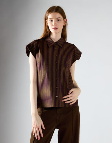 Khaki Brown Stripe Sleeveless Shirt
