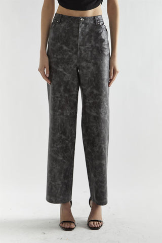 Black Marble PU Wide-Leg High-Waist-Trousers
