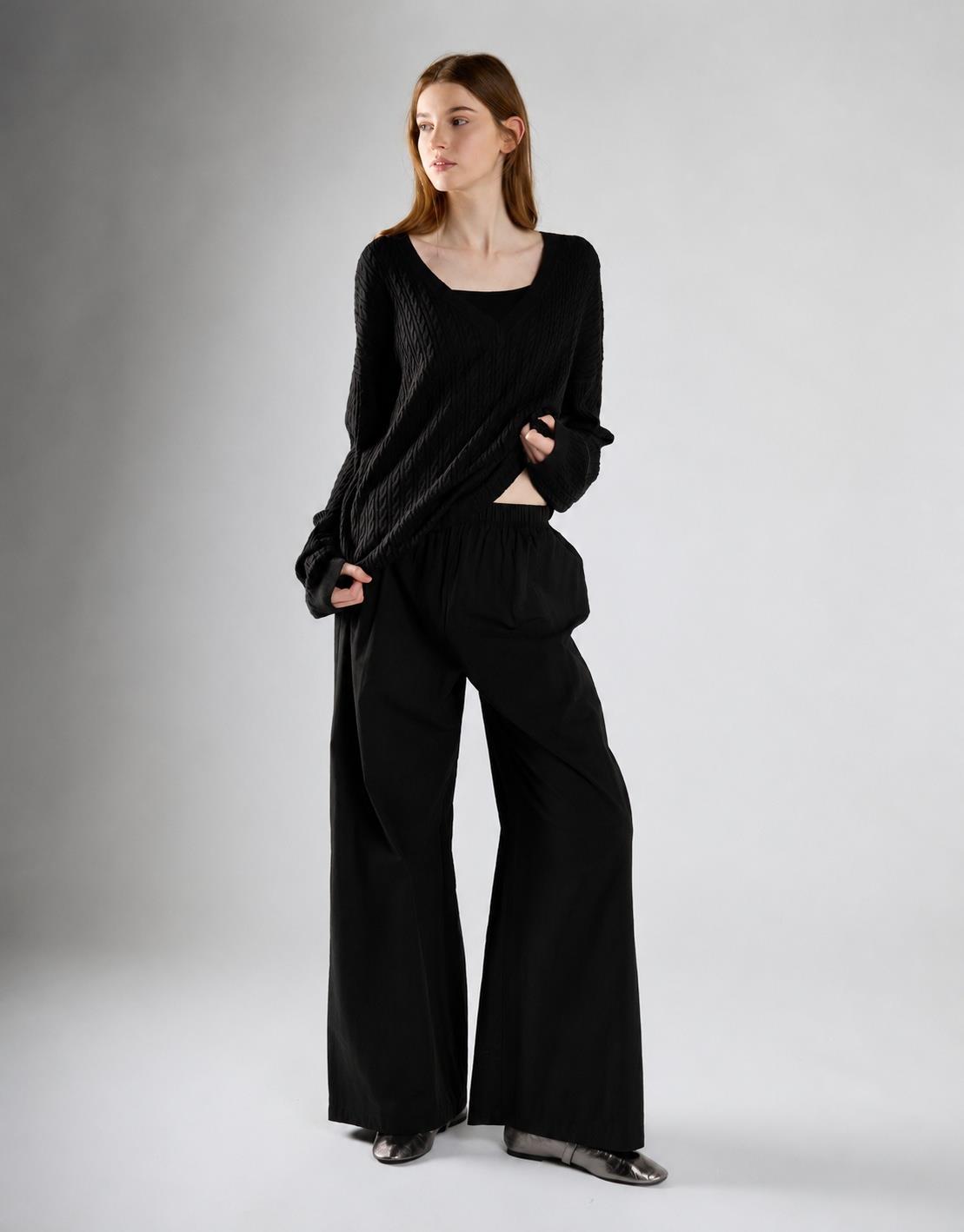 Black Tie Waist Wide Leg Trousers