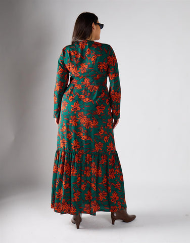 Glamorous Curve Green Rust Floral Multi Channel Maxi Dress