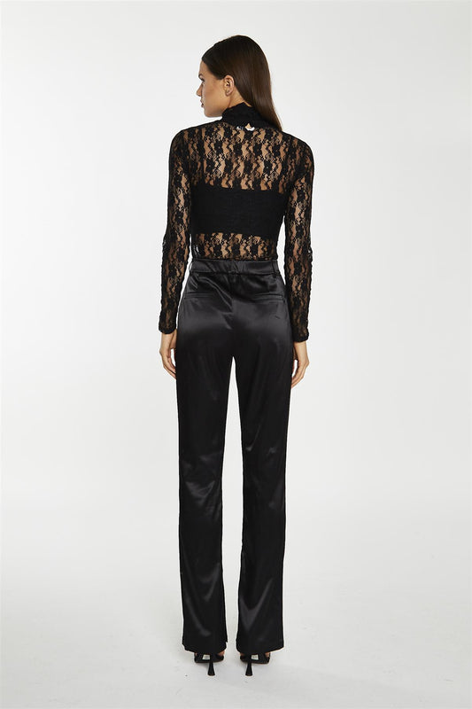 Black-Lace High-Neck Bodysuit