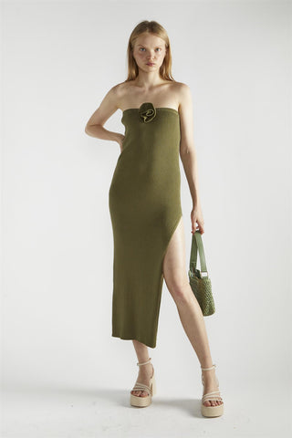 Khaki Knitted Midaxi-Dress