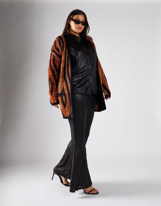 Glamorous Curve Tiger Lurex Regular Cardigan