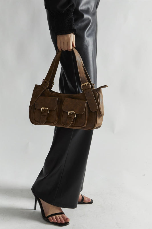 Brown Pocket Shoulder-Bag