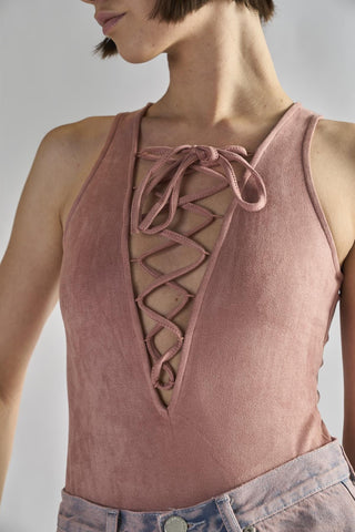 Dusty Pink Suede Tie Front Bodysuit