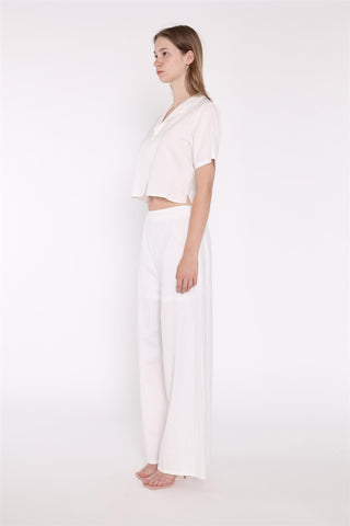 White Short-Sleeve Cropped-Shirt
