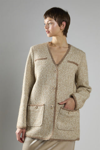 On-Trend Elegant Tweed Blazer in Stone Multi