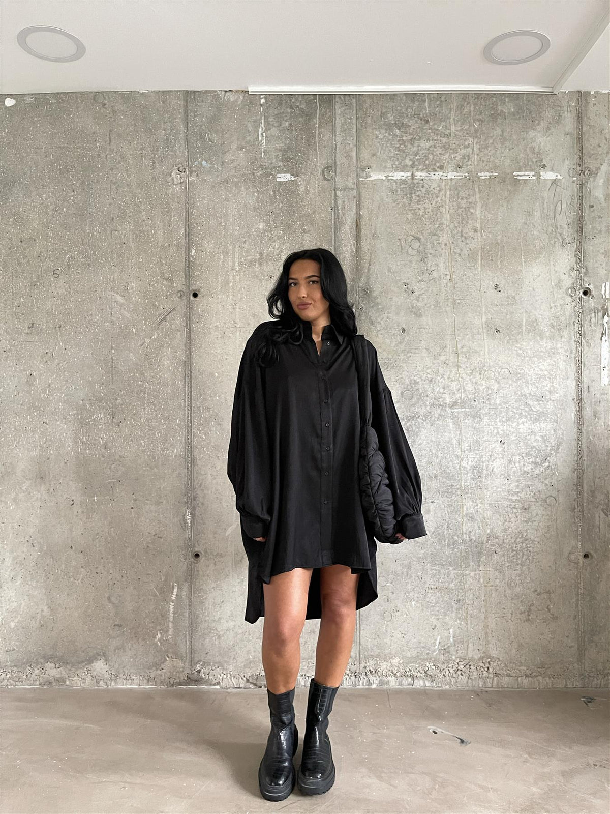 Black Hi-Low Shirt-Dress