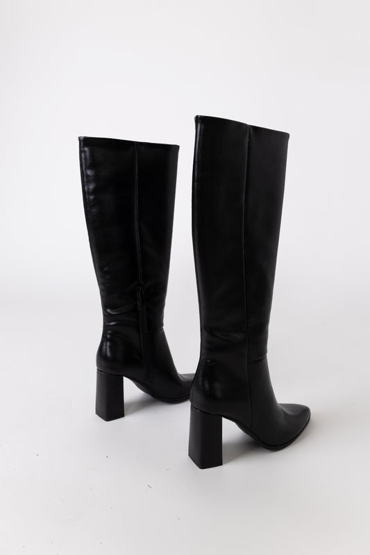 Black Knee High Pointed Toe Boots