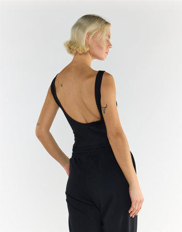 Black Scoop Neck Sleeveless Cotton Bodysuit