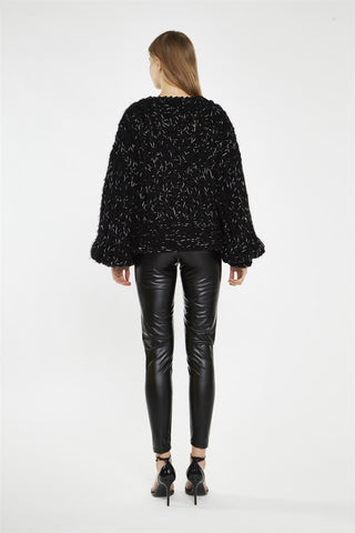Black Silver-Fleck Cable-Knit Cardigan