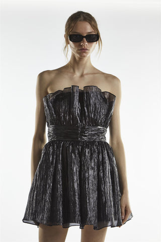 Black-Metallic Callie Gathered Bandeau Mini Dress