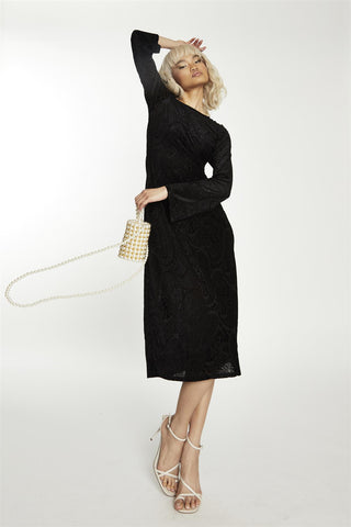 Black Paisley Devore Open Tie Back Midaxi Dress