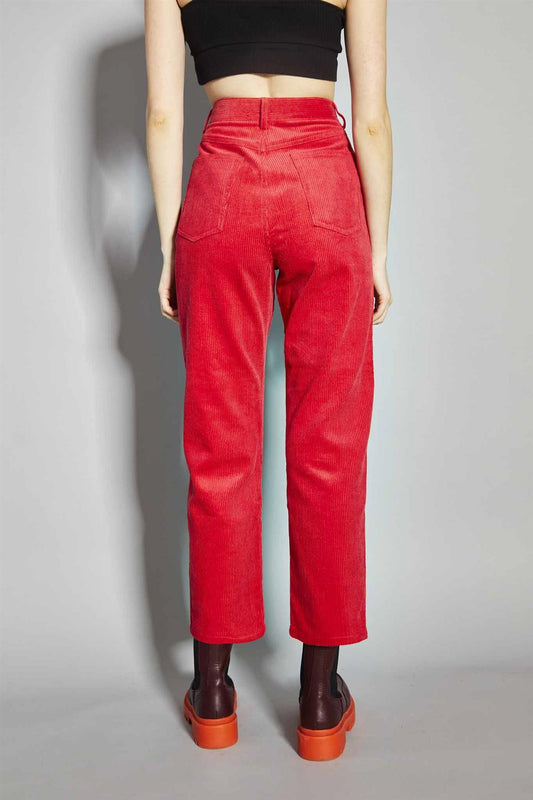 Lollipop-Red Corduroy Classic Cropped-Trousers