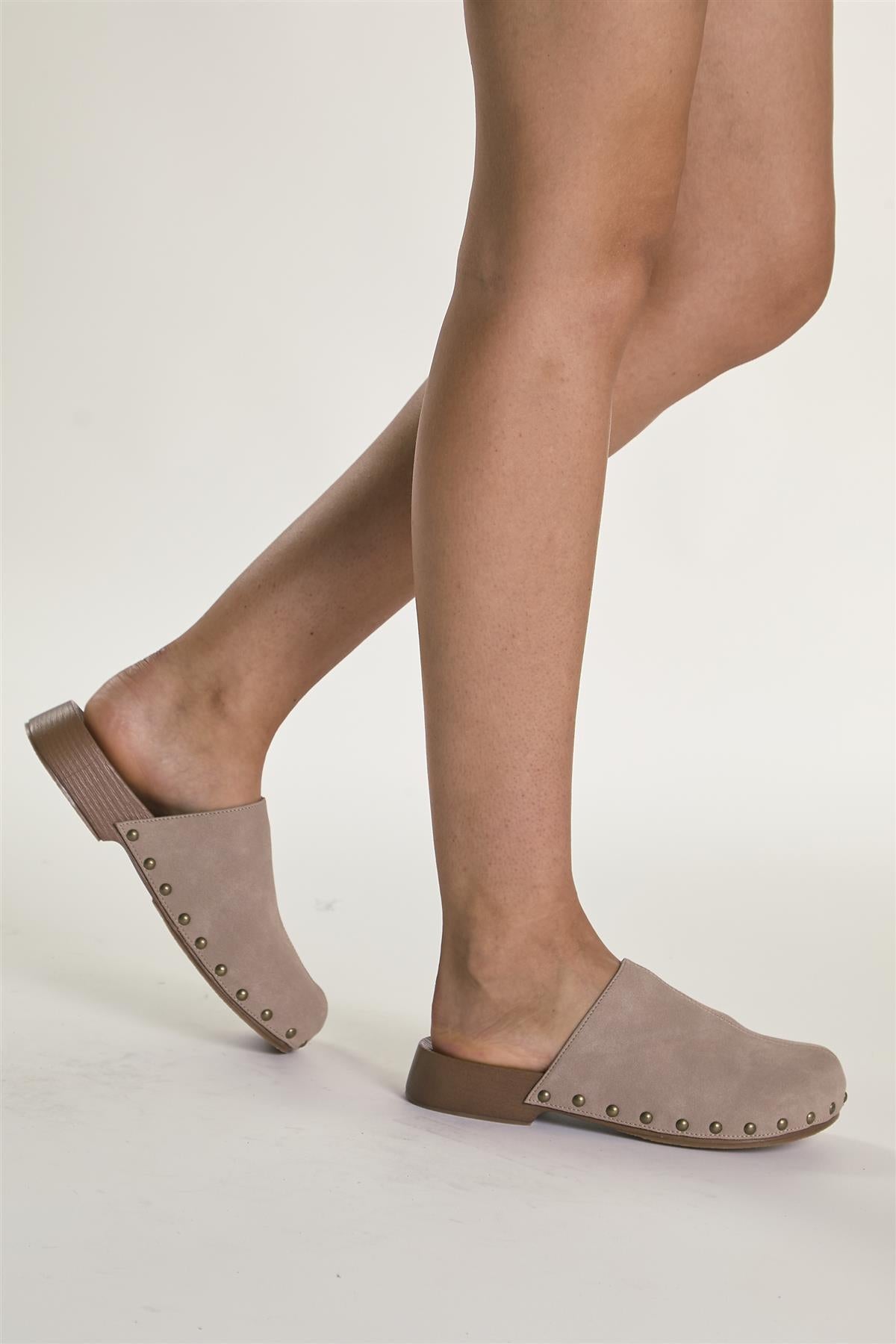 Taupe Studded Mule-Clogs