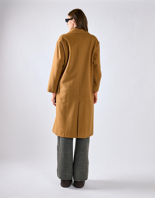 Camel Lapel Collar Midi Coat