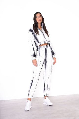 Grey Tie Dye Cropped Zip Loungewear Jumper