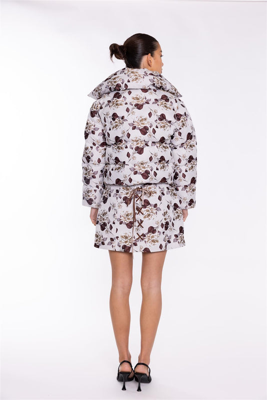 Quilted Puffer Jacket  - Greige Brown Rose