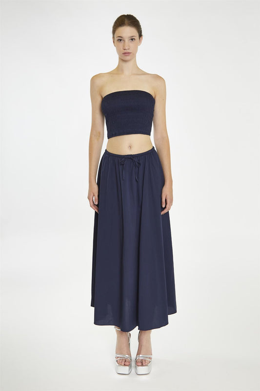 Navy Floaty Midaxi-Skirt