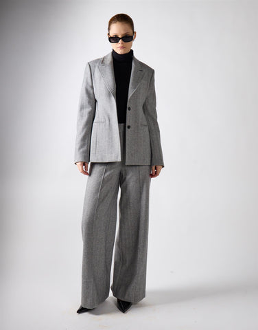 Grey Herringbone Double Button Blazer