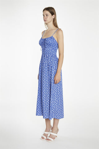 Ultramarine Ditsy Cinched Waist Midi Dress