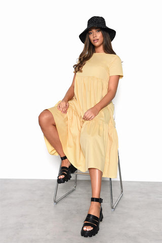 Tiered Midi Dress - Soft Yellow