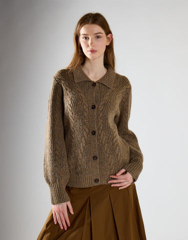 Mid Brown Fleck Collared Cardigan