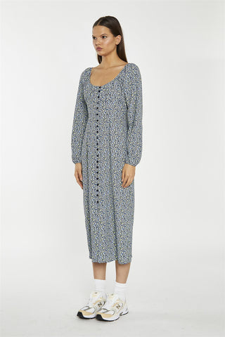 Scoop Neck Midaxi Dress - Blue Lime Ditsy