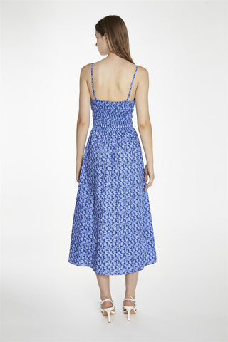 Ultramarine Ditsy Cinched Waist Midi Dress